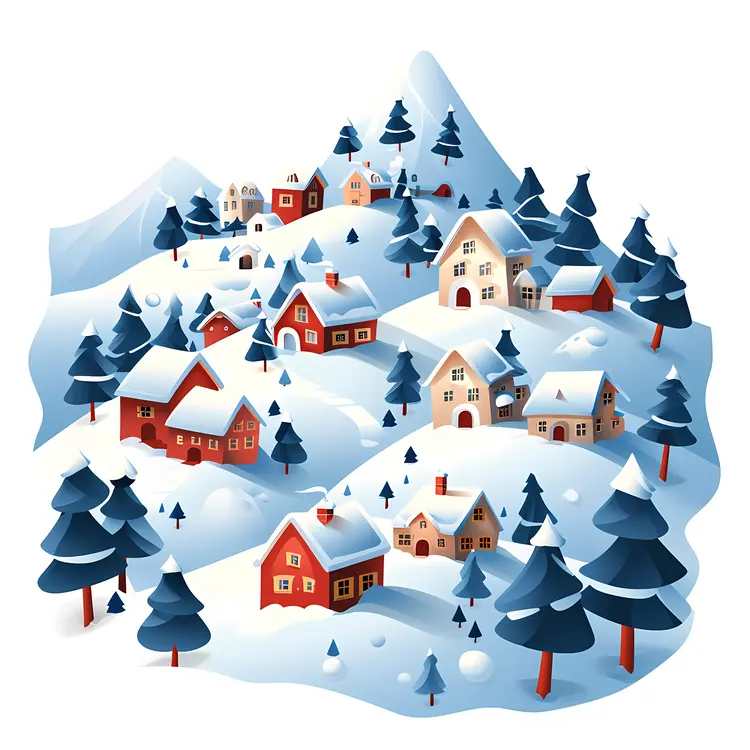 Snowy Village with Many Houses