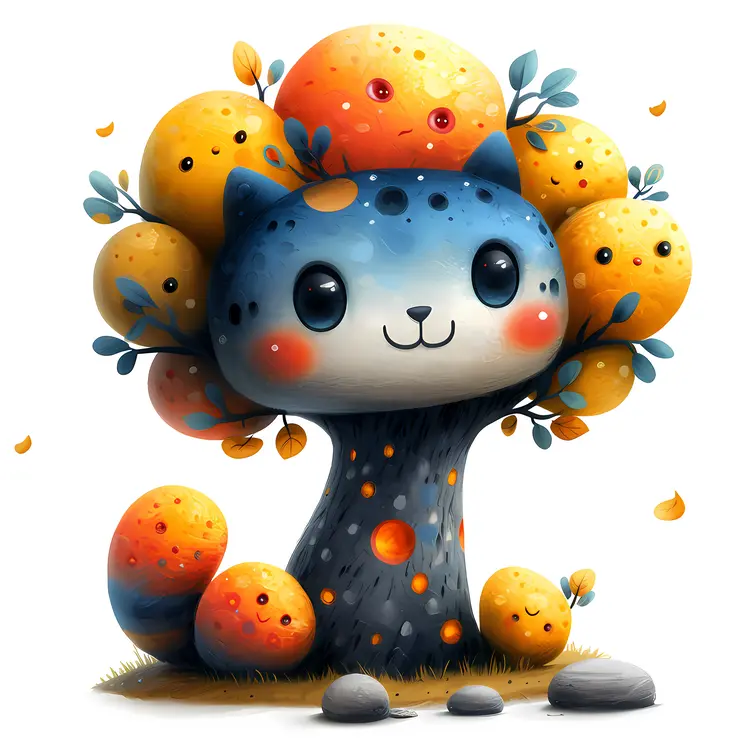 Colorful Cute Tree Cartoon Illustration