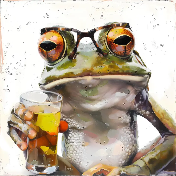Frog with Glasses Holding a Drink