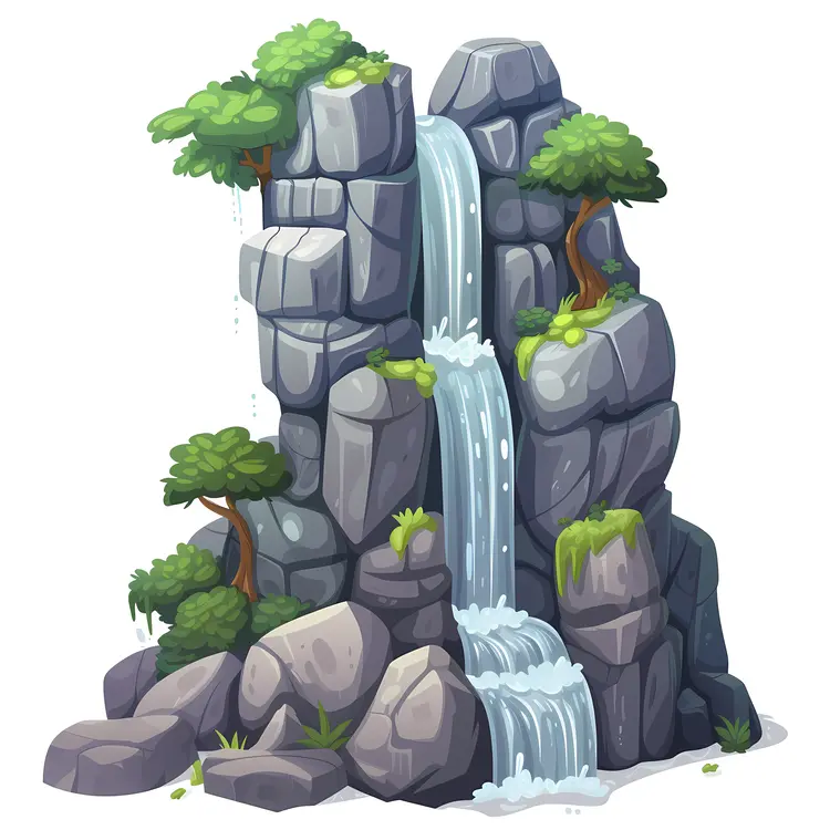 Cartoon Waterfall with Trees