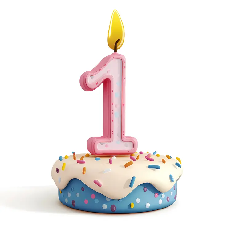 Colorful Number 1 Birthday Candle on Cake