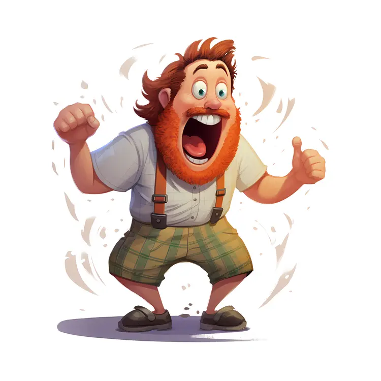 Excited Cartoon Man with Red Beard