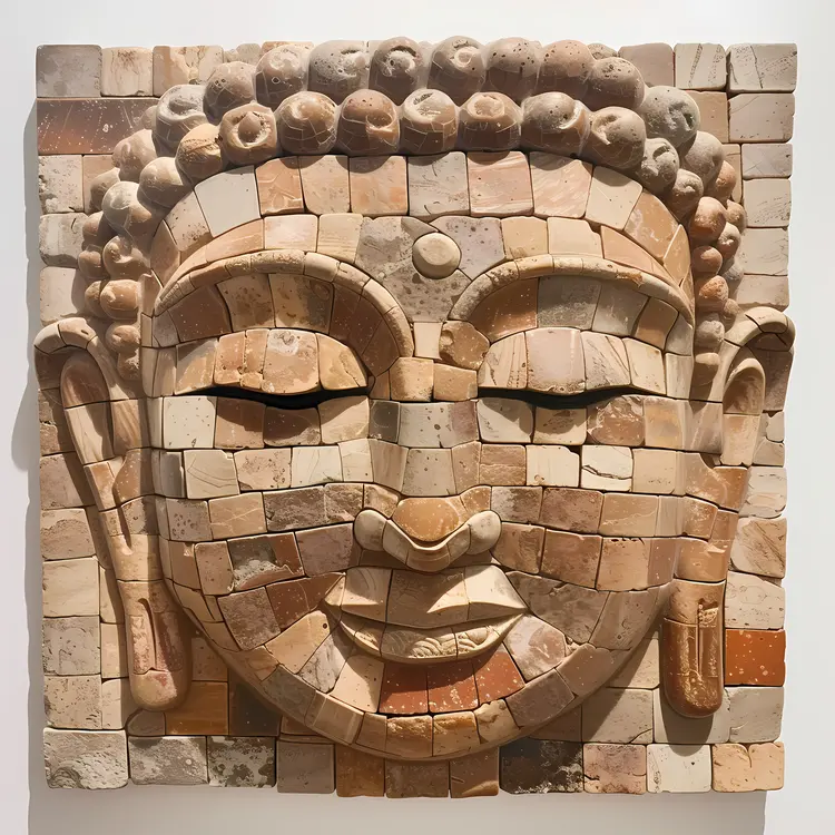 Stone Buddha Face Mosaic Art