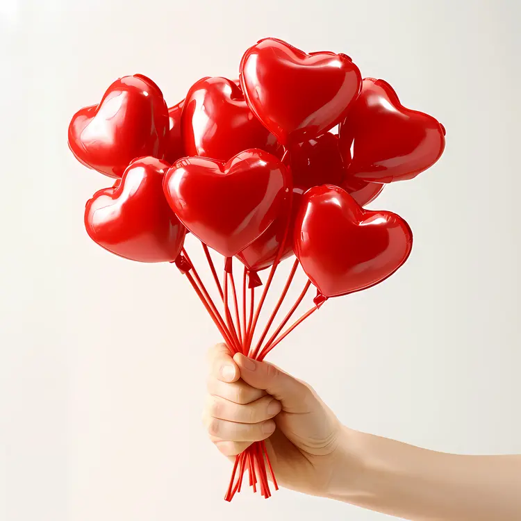 Hand Holding Heart-Shaped Balloons