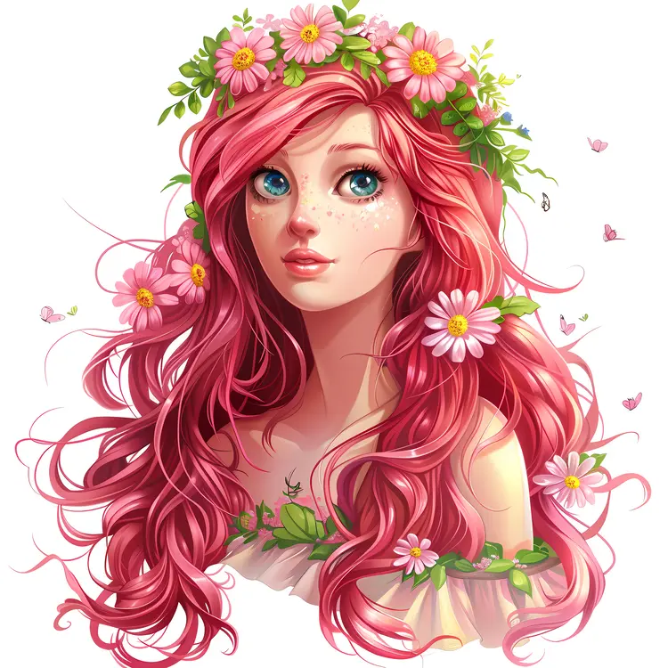 Pink Hair with Flower Crown