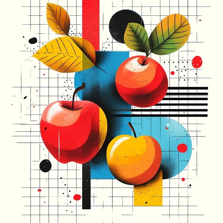 Abstract Apples with Leaves on Geometric Background