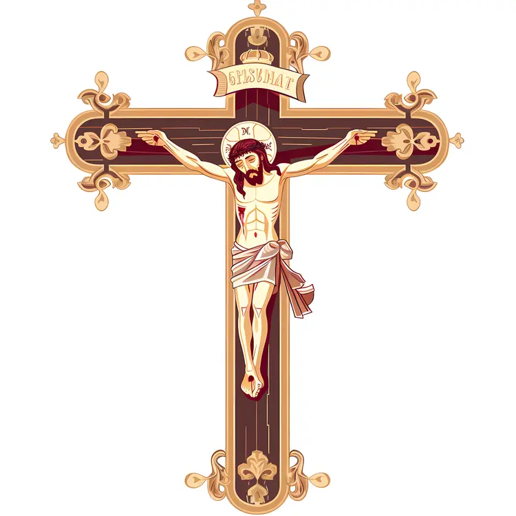 Ornate Crucifix with Jesus Illustration