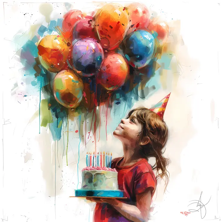 Birthday Celebration with Cake and Balloons