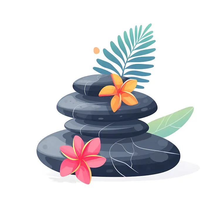 Zen Stacked Stones with Pink and Yellow Flowers