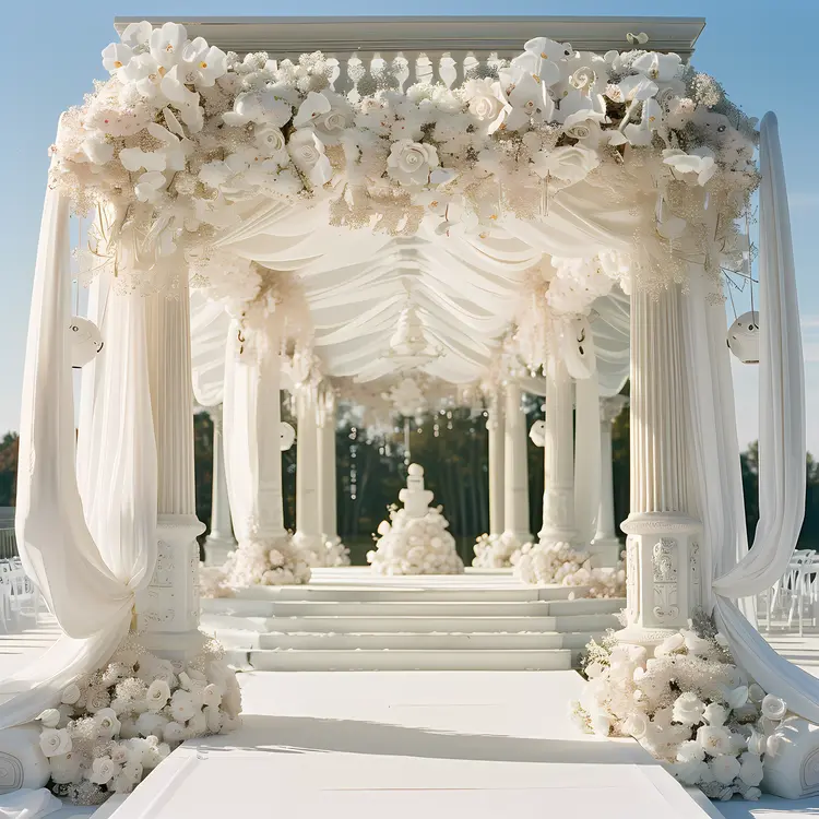Elegant White Wedding Arch with Flowers
