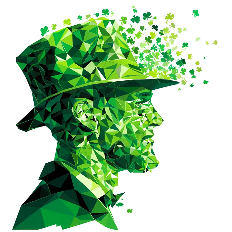 Geometric Leprechaun with Shamrocks
