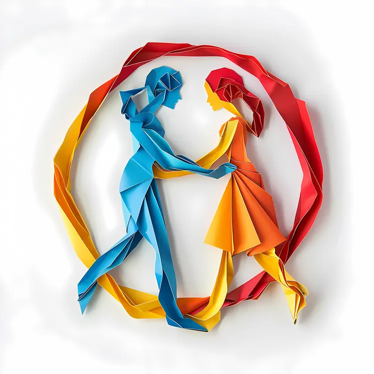 Colorful Origami Couple in a Dance