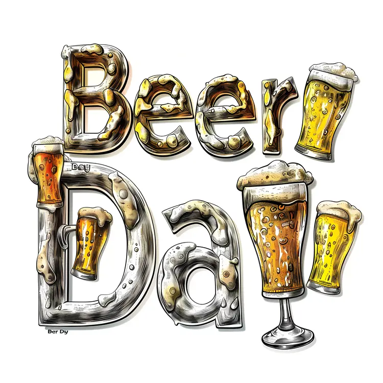 Beer Day Letters with Beer Mugs Illustration