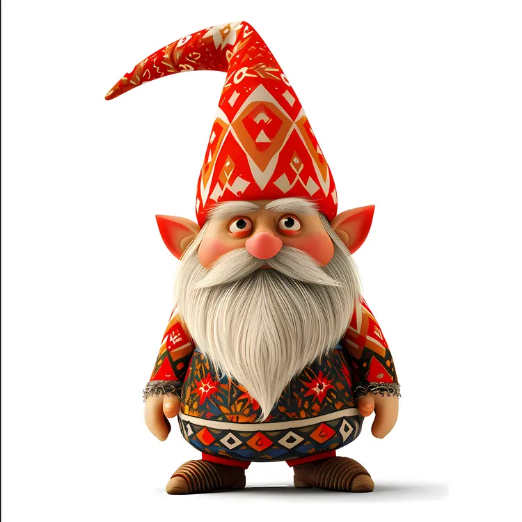 Gnome with Red Patterned Hat and Colorful Outfit