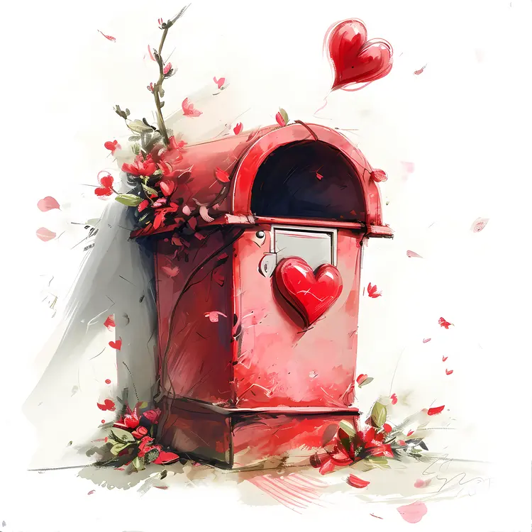 Red Mailbox with Heart and Flowers