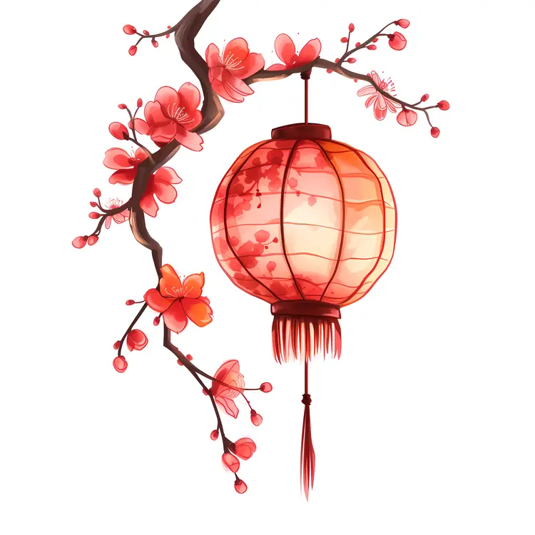 Red Lantern with Cherry Blossoms
