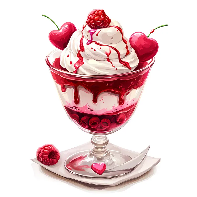 Heart-shaped Dessert with Whipped Cream and Raspberry