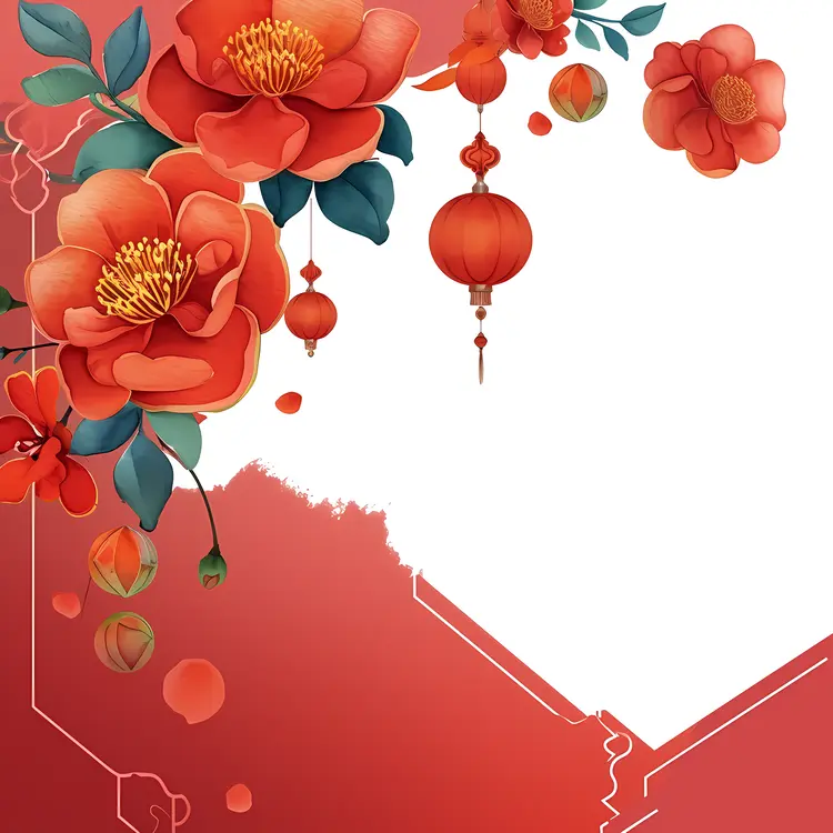 Red Lantern with Floral and Gold Accents