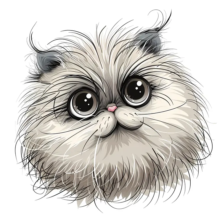 Fluffy Cat with Big Eyes Illustration