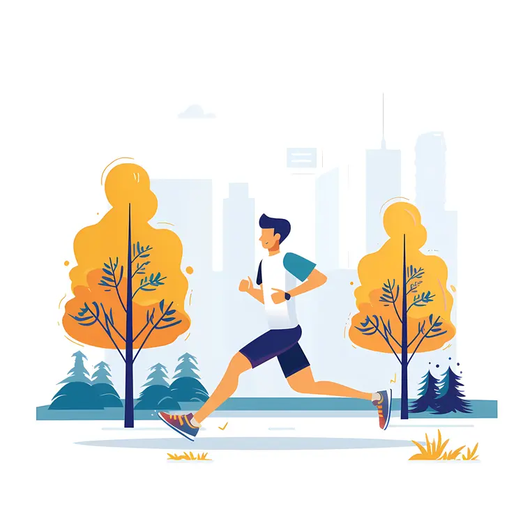 Running Man in Park with Autumn Trees
