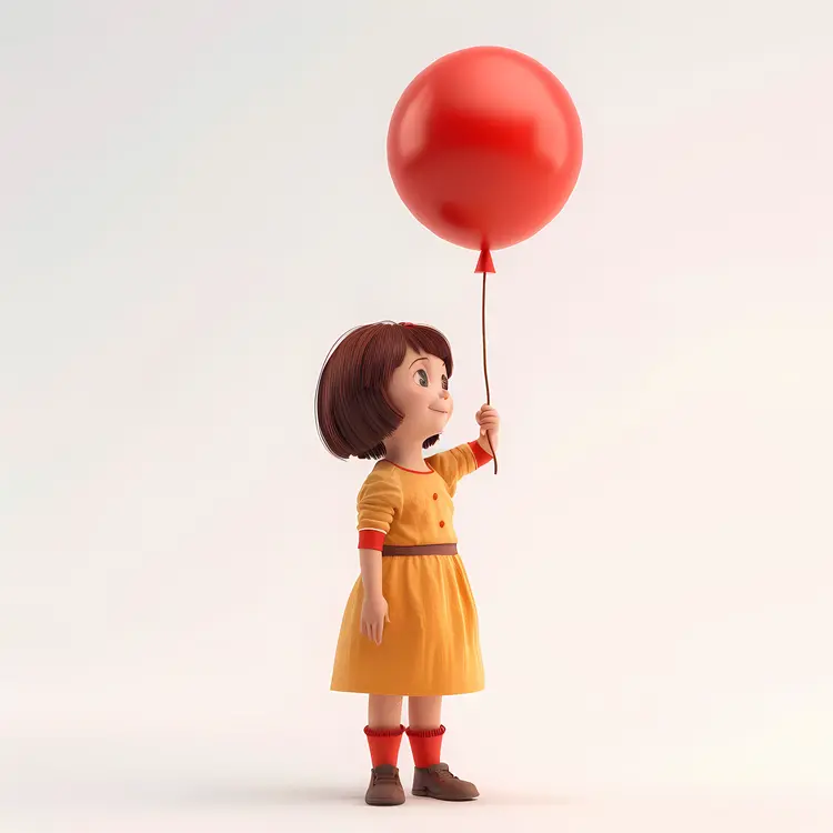 Girl with Red Balloon in Yellow Dress