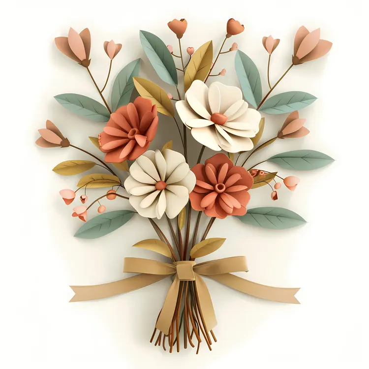 Paper Flower Bouquet with Brown Ribbon