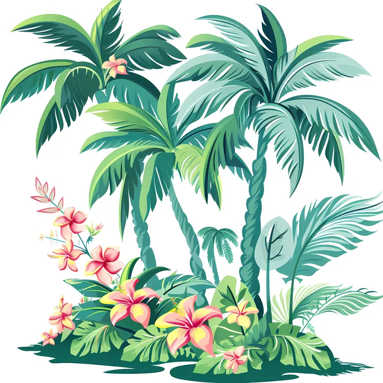 Tropical Palm Trees with Flowers