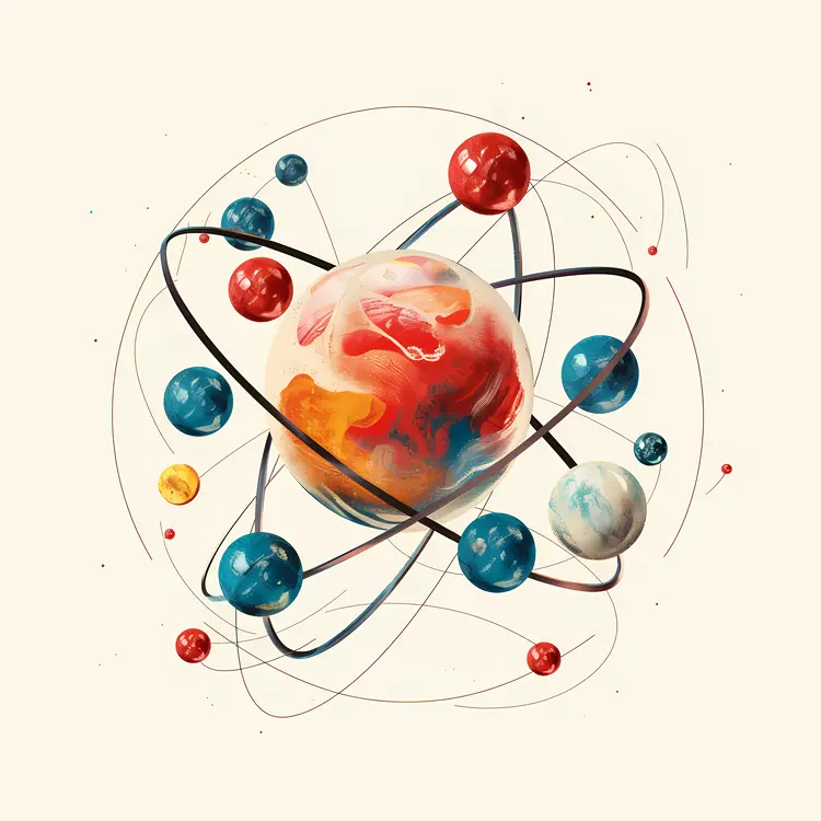 Colorful Atom Illustration with Electrons and Nucleus