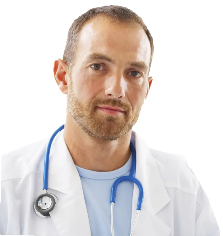 Doctor with Blue Stethoscope in White Coat