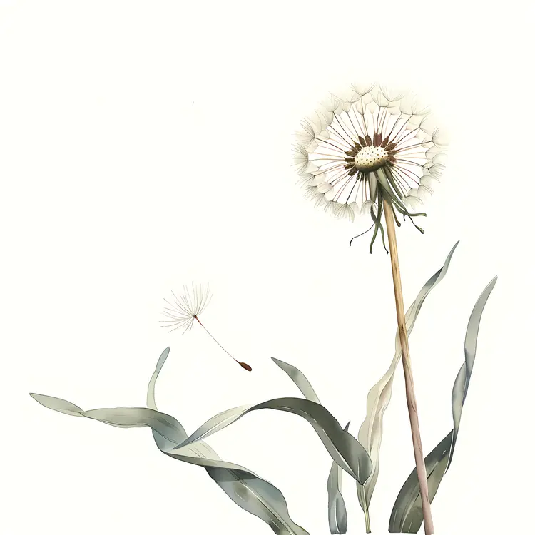 Dandelion with Leaves and Seed Illustration