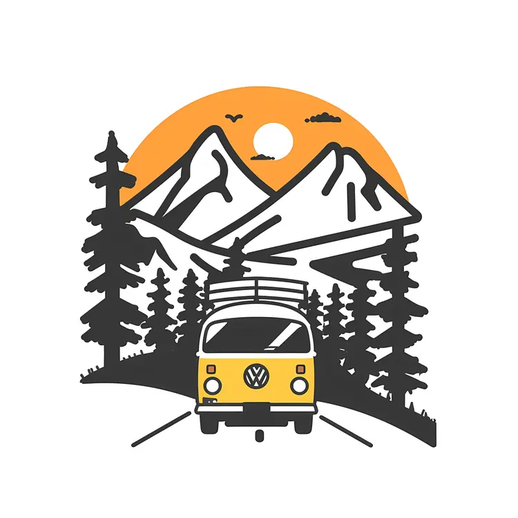 Vintage Van on a Mountain Road Trip