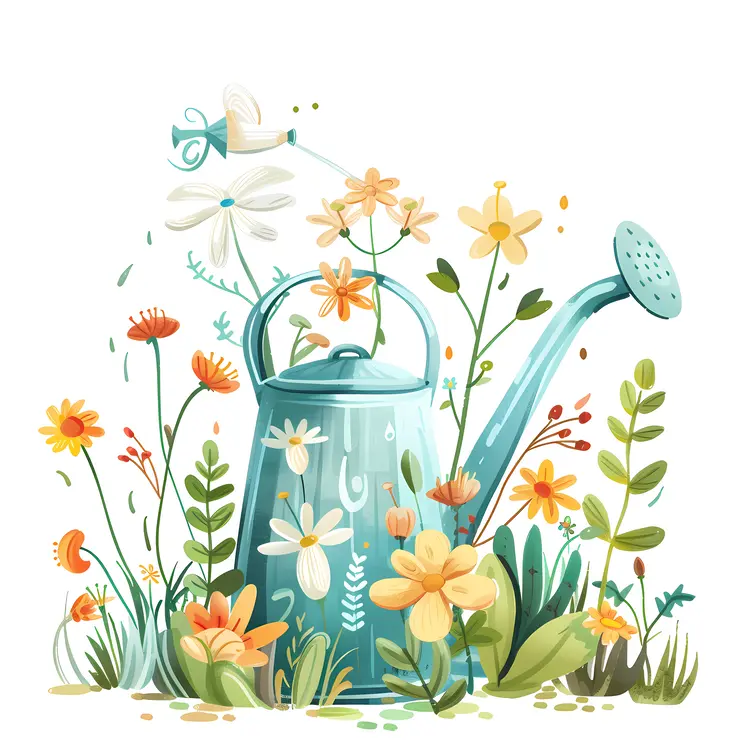 Watering Can with Flowers Illustration