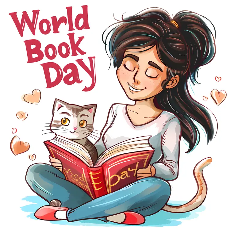 Girl Reading with Cat for World Book Day