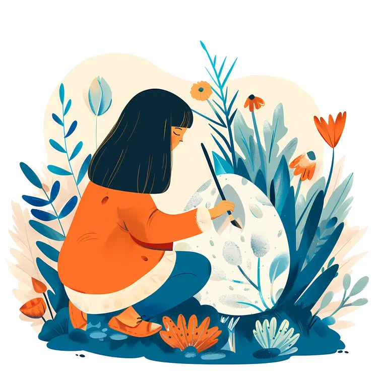 Girl Painting Large Easter Egg