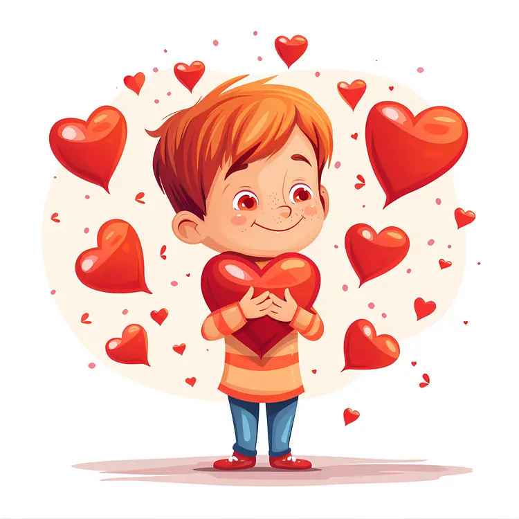 Cute Boy Surrounded by Hearts