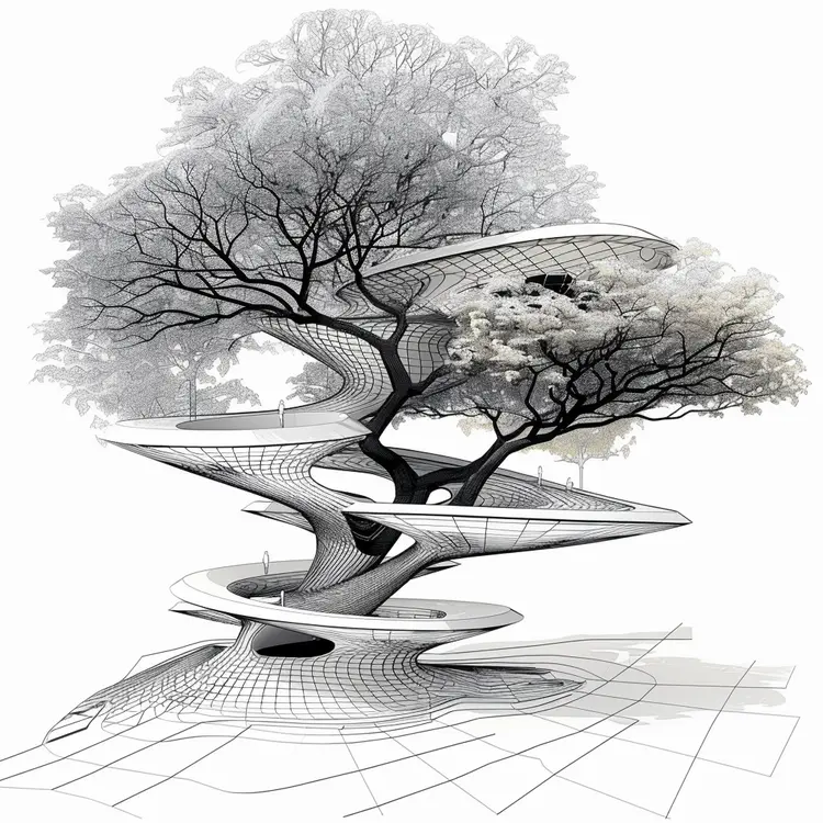 Modern Architectural Design with Tree