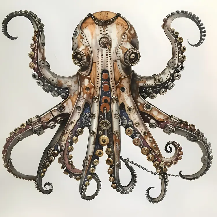 Steampunk Octopus with Gears and Metal