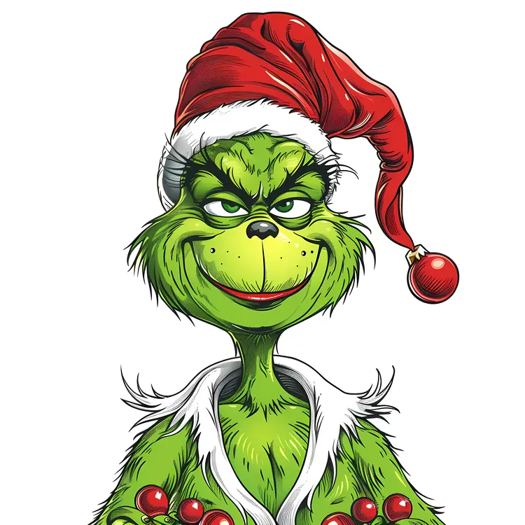 Grinch in Santa Hat with Ornaments