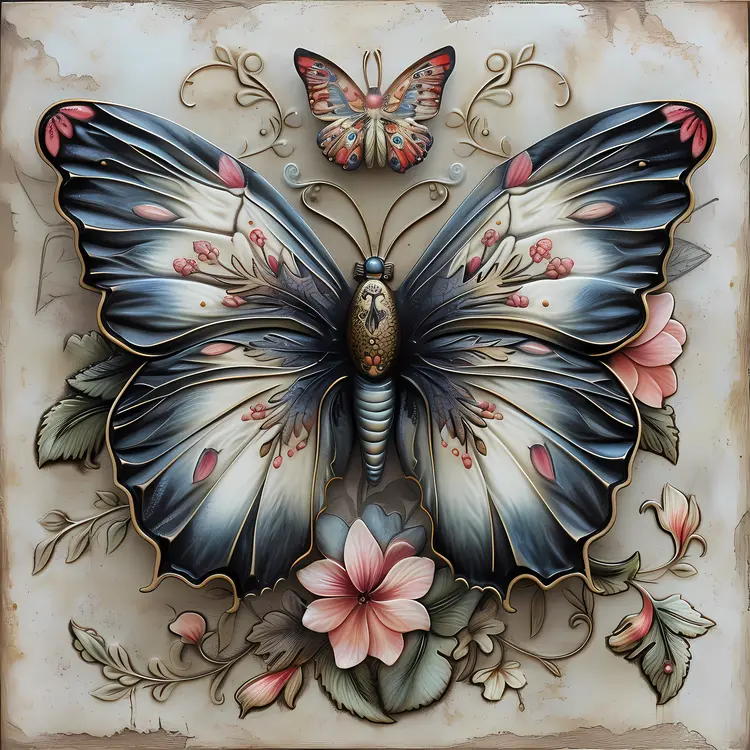 Blue Butterfly with Floral Design