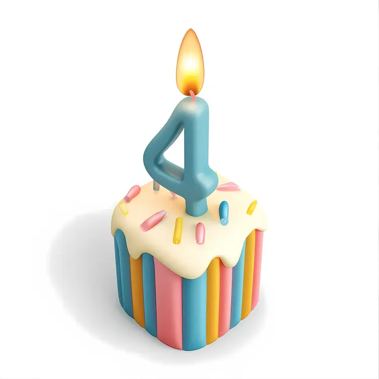 Colorful Number 4 Birthday Candle on Cake
