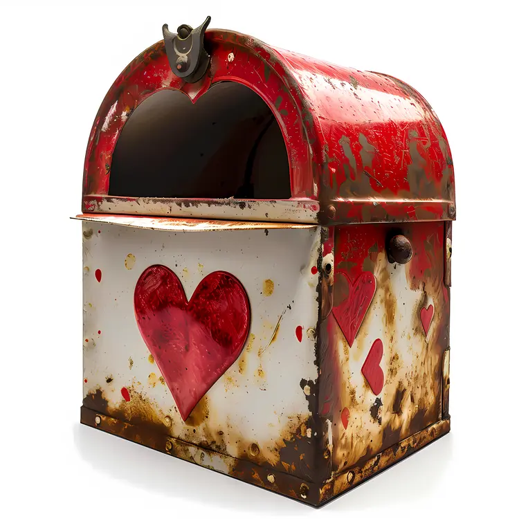 Vintage Rusty Mailbox with Heart Decorations