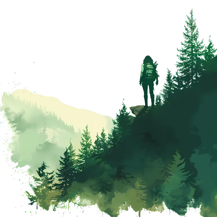 Hiker on a Forested Hill