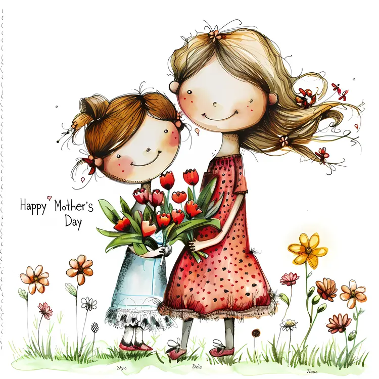 Mother and Daughter Illustration for Mother's Day