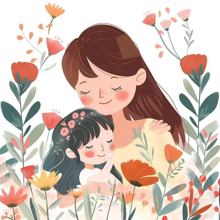 Mother and Child in a Floral Garden
