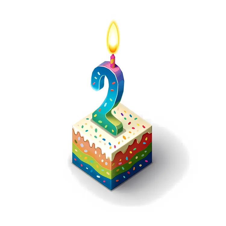 Square Cake with Number 2 Candle