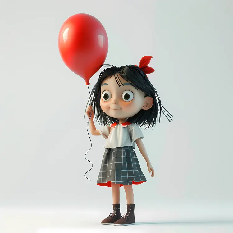 Cute Girl with Red Balloon