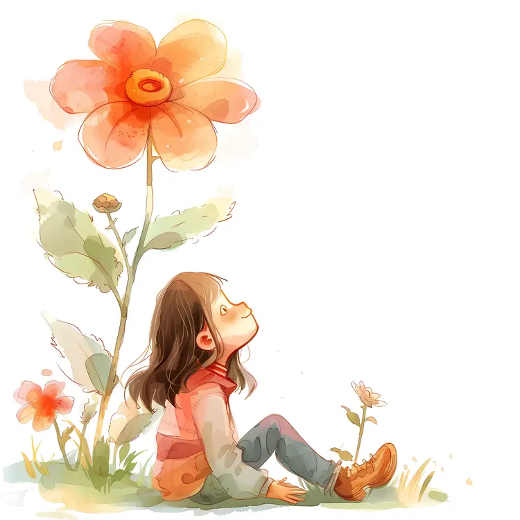 Girl Sitting Next to Giant Flower