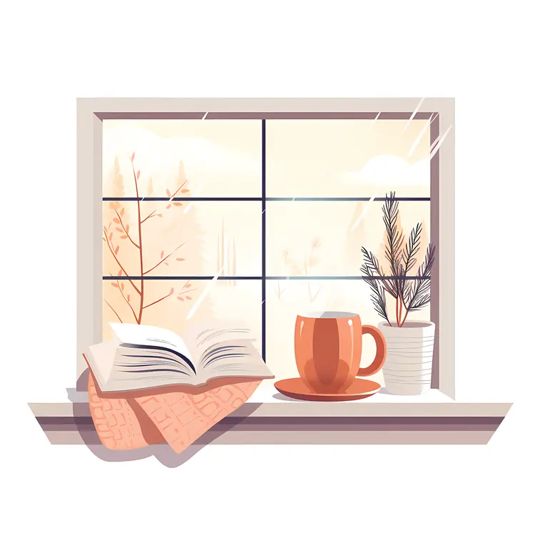 Cozy Window with Book and Cup