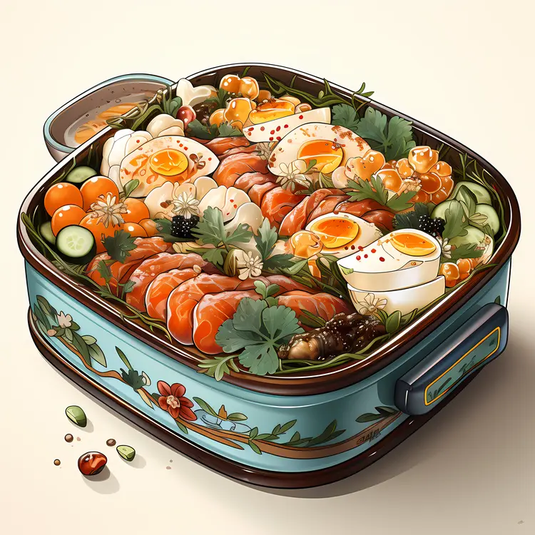 Delicious Bento Box with Eggs and Salmon