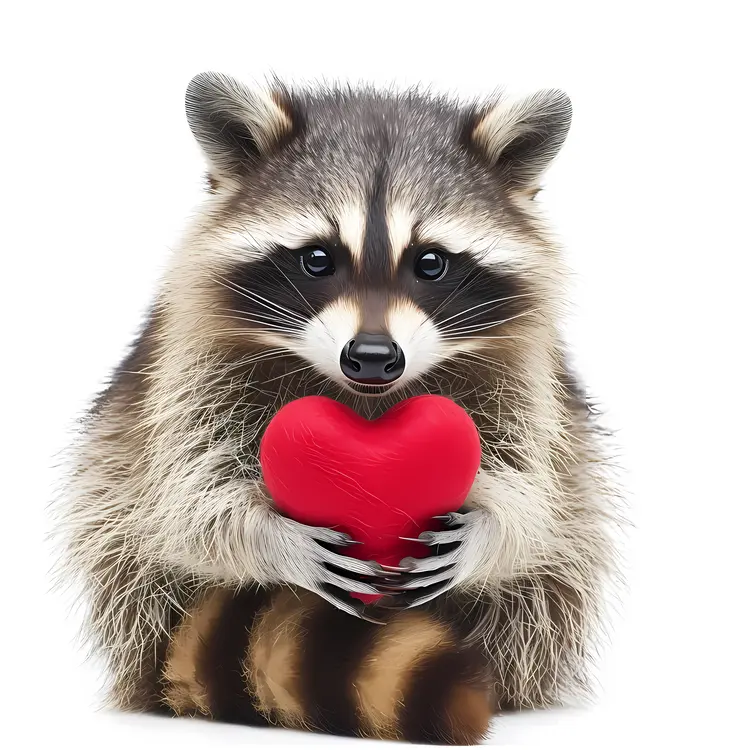 Cute Raccoon Holding a Heart